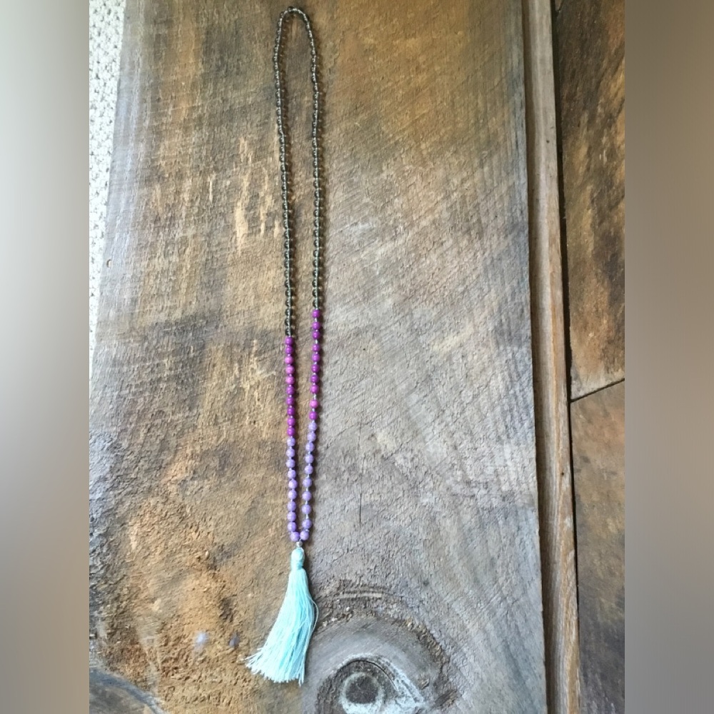 Purple Beaded Tassel Necklace